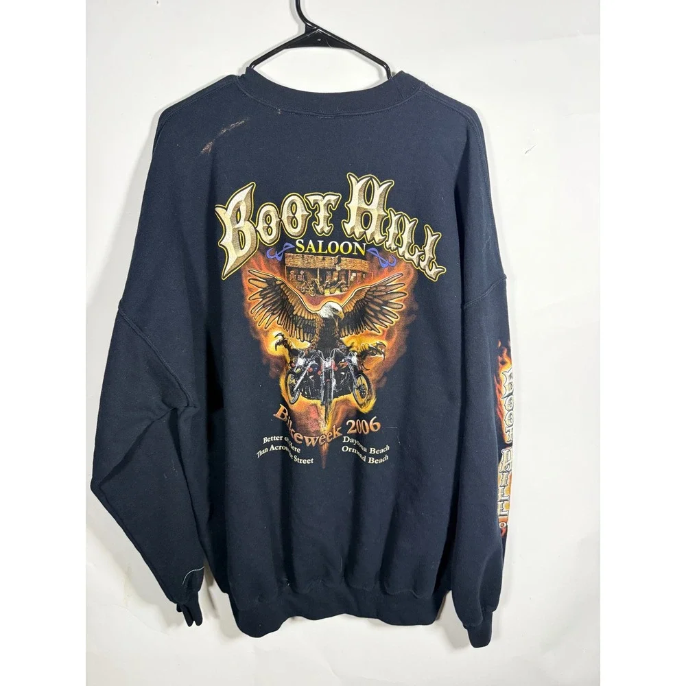 Vintage 2006 Boot Hill Saloon Bike Week Sweatshirt Mens XXXL Black Eagle Flame - Picture 5 of 9